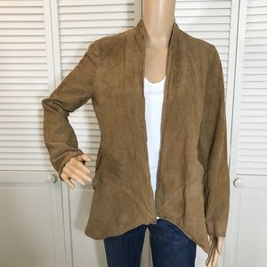 Eileen Fisher Lambskin Suede Open Style Tan Blazer Small